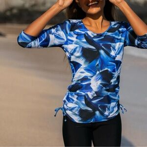 Calypsa By Modli Margaux Swim Top 3/4 Sleeves blue size S